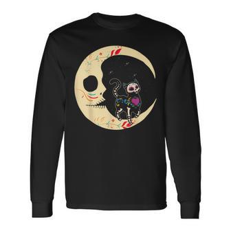 Dia De Los Muertos Cat & Moon Sugar Skull Langarmshirts - Geschenkecke