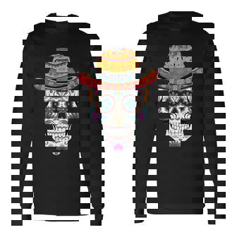 Dia De Los Muertos Sugar Skull Hat Long Sleeve T-Shirt - Thegiftio