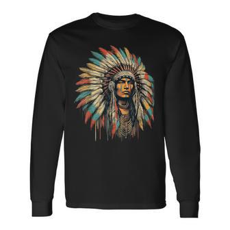 Diseñointage Multicolor Indio Nativo Americano Camiseta de manga larga - Regaloses