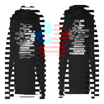 Dog America Flag Patriot Day Paw Print Flag 4Th Of July Long Sleeve T-Shirt - Monsterry