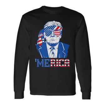 Donald Trump Merica Trump Sunglass Us Flag 4Th Of July Long Sleeve T-Shirt - Monsterry DE