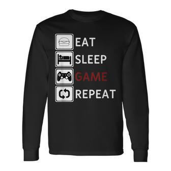 Eat Sleep Game Repeat Essen Schlafen Gamecken Wiederholen Langarmshirts - Geschenkecke