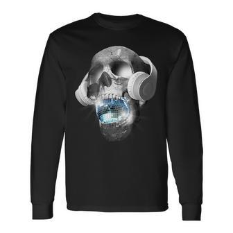 Edm Urban Dj Hip Hop Skull Streetwear Headphones Graphic Long Sleeve T-Shirt - Monsterry CA