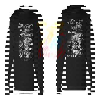 Faith Over Fear American Flag Jesus Christ Lion Long Sleeve T-Shirt - Monsterry