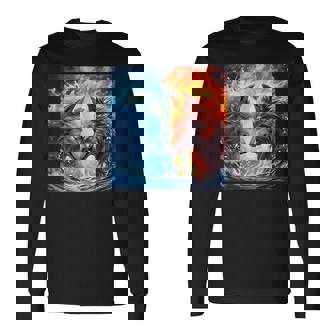 Fire And Water Good And Evil Wolf Magic Wolf Long Sleeve T-Shirt - Monsterry