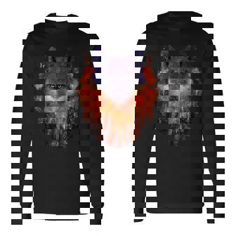 Fire Wolf For Men Cool Wolf Tattoo Long Sleeve T-Shirt - Monsterry