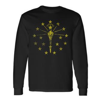 Flag Of Indiana Patriotic Vintage Grunge Fade Long Sleeve T-Shirt - Monsterry