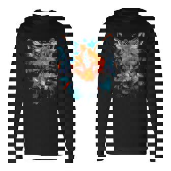 Fox Music Art Headphones Animal Fox Long Sleeve T-Shirt - Monsterry