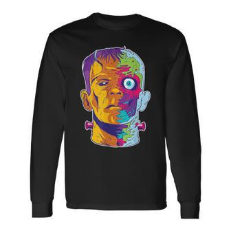 Frankenstein Monster Psychedelic Retro Horror Long Sleeve T-Shirt - Monsterry