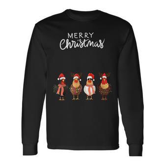 Frohe Weihnachten Hühner Mit Weihnachtsmützen Süßer Hühnerliebhaber Langarmshirts - Geschenkecke