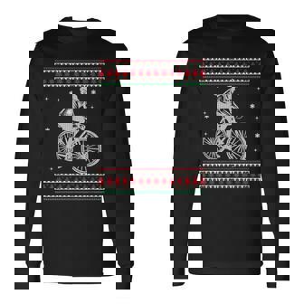 Bicycle Ugly Christmas Sweater Ride Bike Cyclist Xmas Long Sleeve T-Shirt - Monsterry