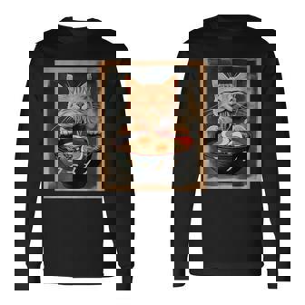 Ginger Cat Ramen Japanese Graphic Kawaii Anime Long Sleeve T-Shirt - Thegiftio