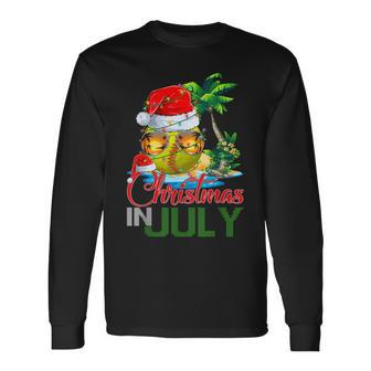 Softball Santa Hat Hawaiian Christmas In July Summer Long Sleeve T-Shirt - Monsterry