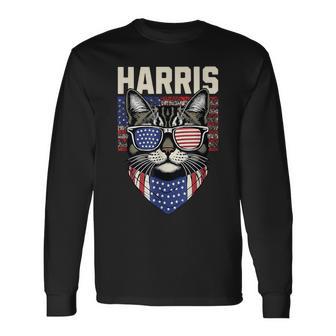 Gato Sin Hijos Lady Kamala Harris 2024 Bandera Estadounidense Lindo Gato Camiseta de manga larga - Regaloses