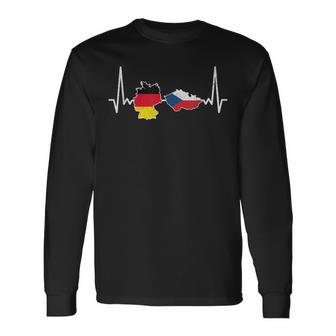 German Czech Flag Heart Lineintage Langarmshirts - Seseable