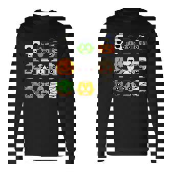 Halloween Building Brick Head Pumpkin Ghost Zombie Boys Long Sleeve T-Shirt | Mazezy