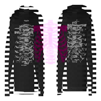 Halloween Pastel Pink Skeleton Rib Cage Long Sleeve T-Shirt - Thegiftio