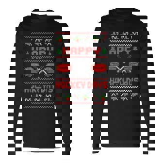 Happy Hockey Days Ugly Christmas Sweater Ice Hockey Long Sleeve T-Shirt - Monsterry