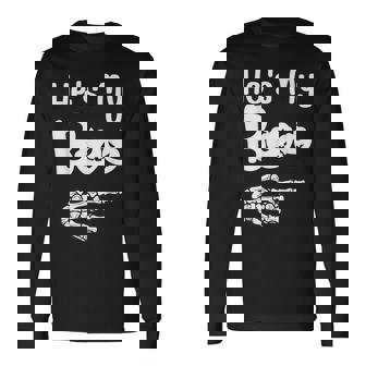 He's My Boo Pumpkins Ghost Matching Halloween Pajama Couples Long Sleeve T-Shirt - Monsterry