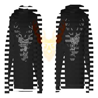 Hipster Deer Animal Cute Deer With Reading Glass Long Sleeve T-Shirt - Monsterry