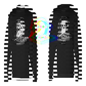 House Music Ghost Dj Optical Illusion Edm Halloween Rave Dj Long Sleeve T-Shirt - Monsterry