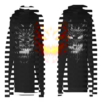 Jack o Lantern Scary Pumpkin Halloween Men Boys Kids Long Sleeve T-Shirt - Monsterry
