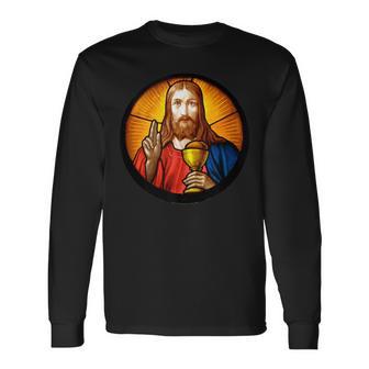 Jesus Holding Mass Last Supper Eucharist Holy Communion Long Sleeve T-Shirt - Monsterry UK