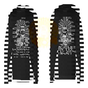 Jesus Loves The Saints Saints Football Jesus Pointing Long Sleeve T-Shirt | Mazezy