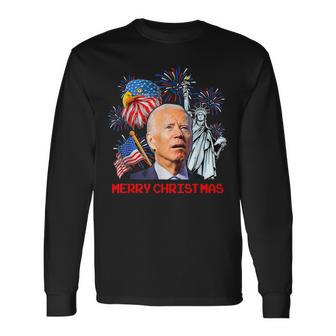 Joe Biden Confused Patriotic Merry Christmas For 4Th Of July Long Sleeve T-Shirt - Monsterry AU
