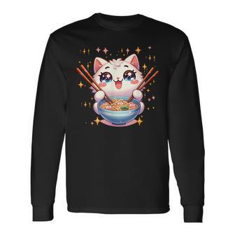 Katze Ramen Essen Nudeln Manga Anime Japanisch Kawaii Cute Langarmshirts - Geschenkecke