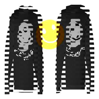 Keep Smiling Cute Happy Yellow Smile Face Positive Message Long Sleeve T-Shirt - Thegiftio UK