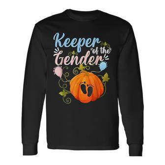 Keeper Of The Gender Reveal Baby Halloween Pregnancy Pumpkin Long Sleeve T-Shirt - Thegiftio