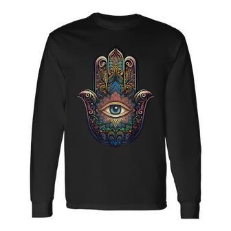 Khamsah Eye Or Hand Of Fatima On Colourful Hamsa Hand Langarmshirts - Geschenkecke