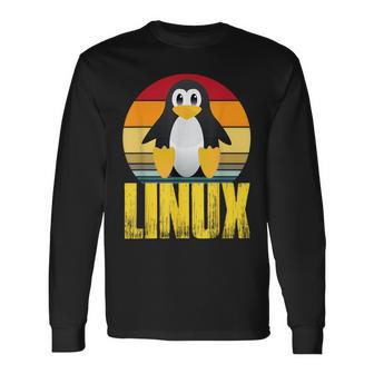 Linux Retrointage Penguin Nerd Sky And Geek Coding Langarmshirts - Geschenkecke