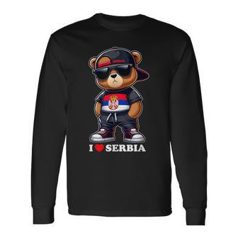 I Love Serbia Serbian Flag Teddy Bear Srbija Langarmshirts - Seseable