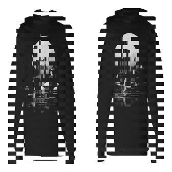 Luna Polígono Arte Gráfico Motivo Geométrico Luna Camiseta de manga larga - Regaloses