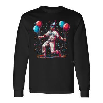 Lustiger Baseballspieler Mit Geburtstagsballons Und Hut Kostüm Langarmshirts - Geschenkecke