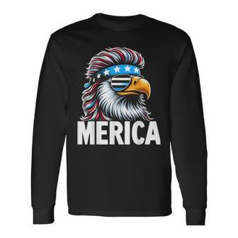 Merica Eagle Mullet Sunglasses Usa American Flag 4Th Of July Long Sleeve T-Shirt - Monsterry