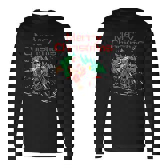Merry Christmas Biker Santa Xmas Motorcycle Big Bike Dad Men Long Sleeve T-Shirt - Monsterry