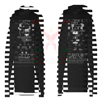 Merry Gainzmas Fit Santa Gym Workout Ugly Christmas Sweater Long Sleeve T-Shirt - Thegiftio