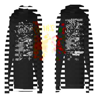 Merry Thanksmas Thanksgiving Christmas Turkey Santa Dabbing Long Sleeve T-Shirt - Monsterry