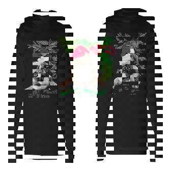 Merry Xmas Christmas Cute Pug Dog And Holly Berry Wreath Long Sleeve T-Shirt - Monsterry