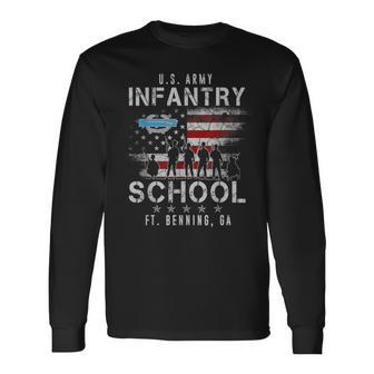 Military Infantry School Fort Benning Usa Flag Veterans Day Long Sleeve T-Shirt - Monsterry UK