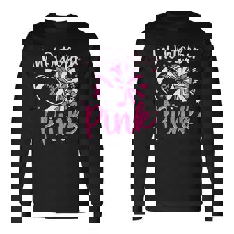 In October We Wear Pink Cheerleading Football Breast Cancer Long Sleeve T-Shirt | Mazezy