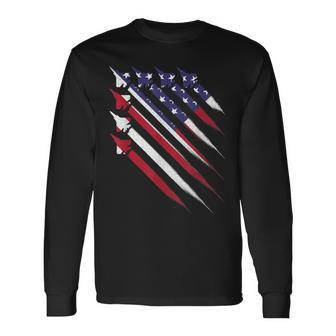 Patriotic 4Th Of July Jet Usa American Flag Boys Long Sleeve T-Shirt - Monsterry CA