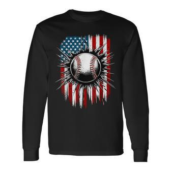 Patriotic Baseball 4Th Of July Usa American Flag Boys Long Sleeve T-Shirt - Monsterry CA