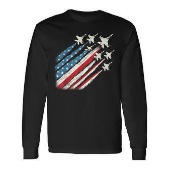 Patriotic Usa Fighter Jets 4Th Of July Long Sleeve T-Shirt - Monsterry DE