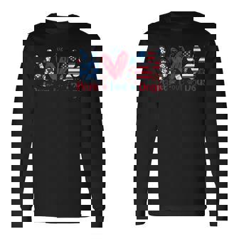 Peace Love Dog Cute Dog Paw Print American Flag 4Th Of July Long Sleeve T-Shirt - Monsterry