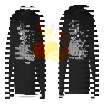 Pilgrim Chihuahua Dog Pumpkin Pie Thanksgiving Mexican Long Sleeve T-Shirt - Monsterry