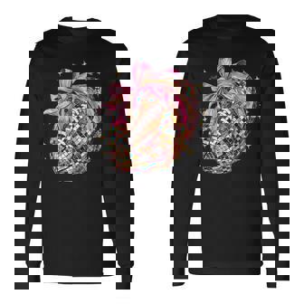 Pink Coquette Bow Football Pink Disco Football Bow Coquette Long Sleeve T-Shirt - Thegiftio